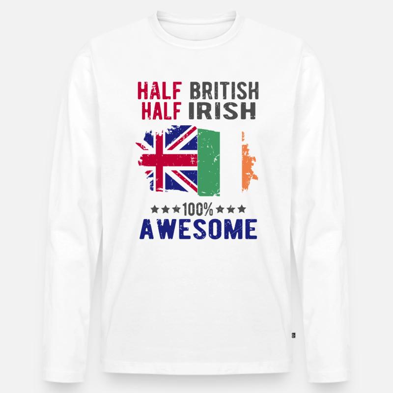 Halb Brite Halb Ire - Männer Premium Bio Langarmshirt - Weiß
