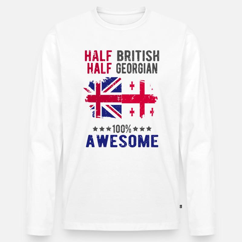 Halb Brite Halb Georgier - Männer Premium Bio Langarmshirt - Weiß