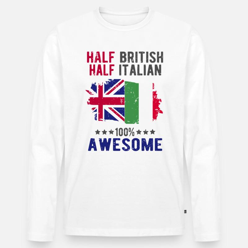 Halb Brite Halb Italiener - Männer Premium Bio Langarmshirt - Weiß
