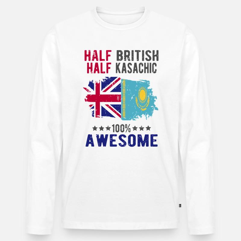 Halb Brite Halb Kasache - Männer Premium Bio Langarmshirt - Weiß