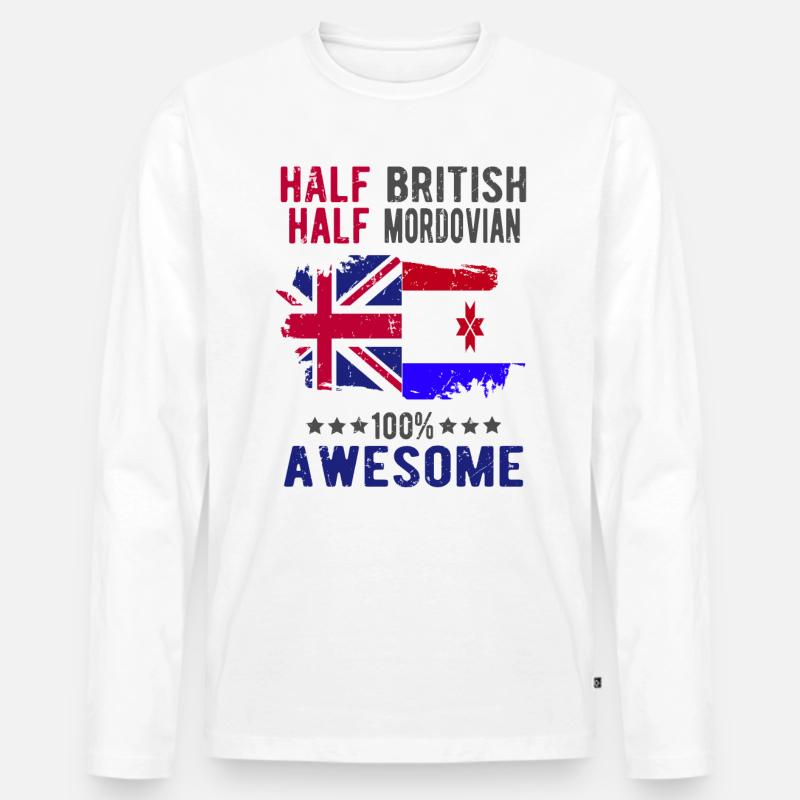 Halb Brite Halb Mordwinen - Männer Premium Bio Langarmshirt - Weiß