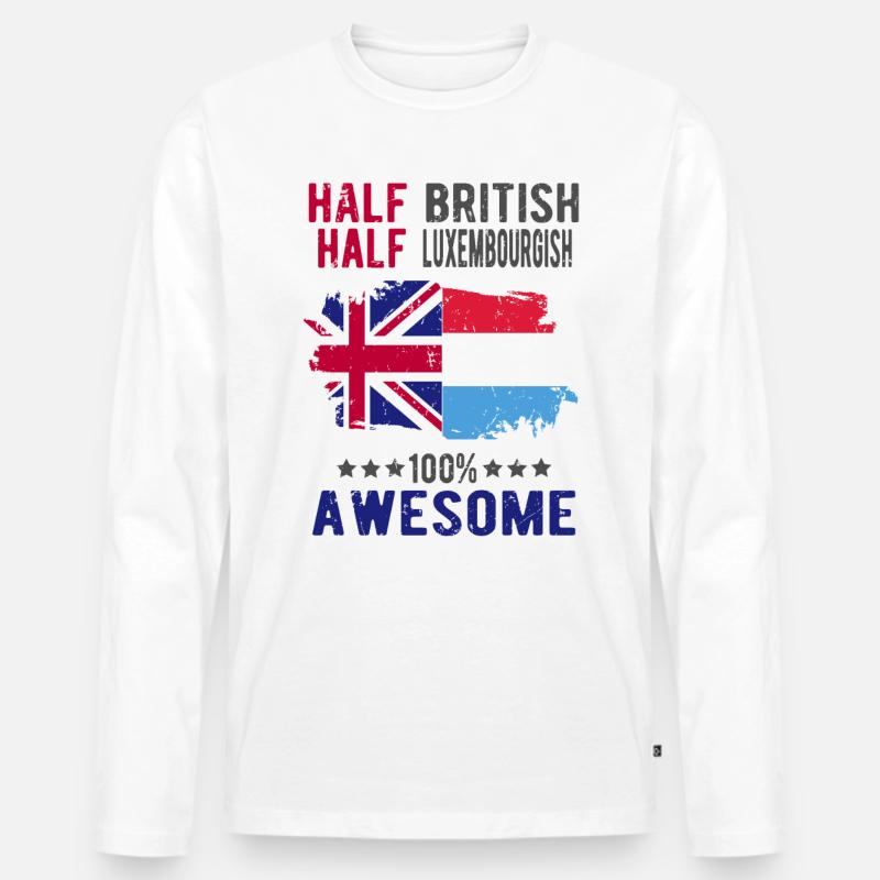 Halb Brite Halb Luxemburger - Männer Premium Bio Langarmshirt - Weiß