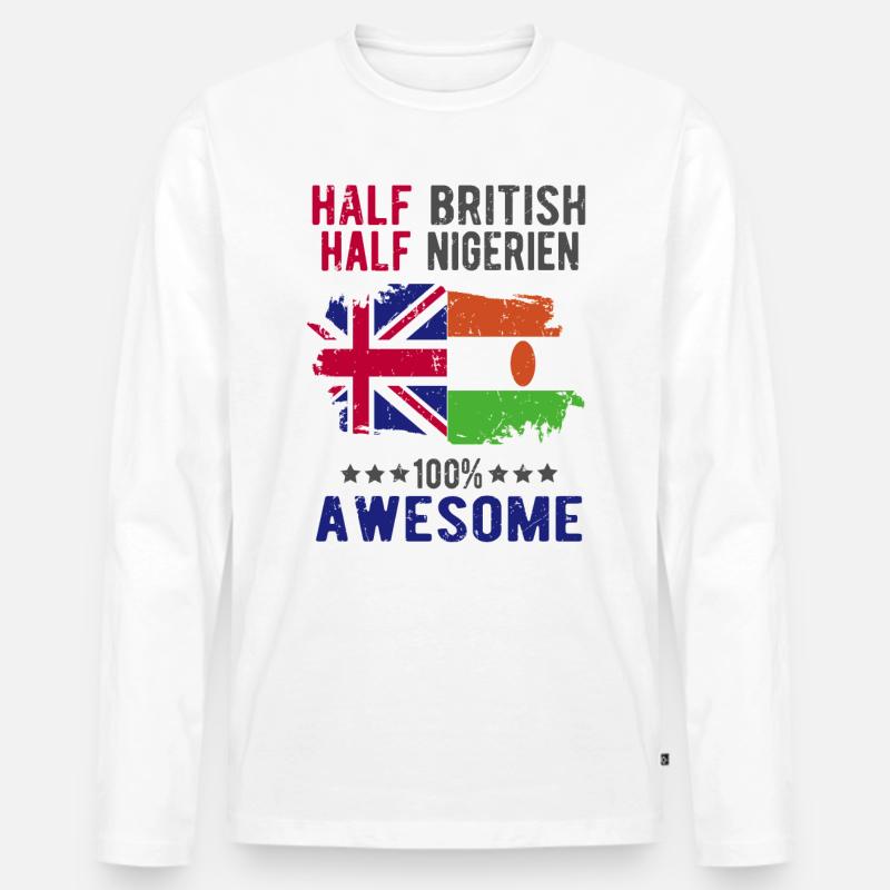 Halb Brite Halb Nigrer - Männer Premium Bio Langarmshirt - Weiß