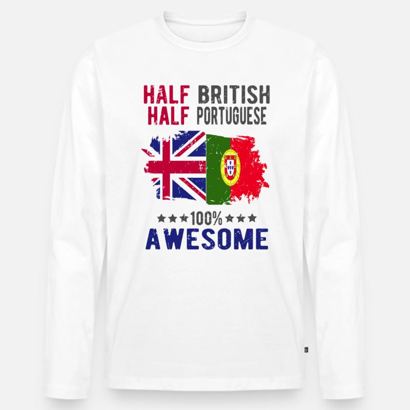Halb Brite Halb Portugiese - Männer Premium Bio Langarmshirt - Weiß