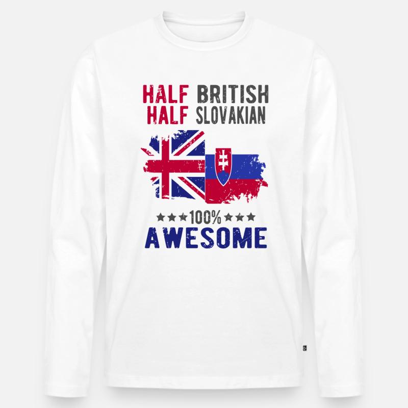 Halb Brite Halb Slowake - Männer Premium Bio Langarmshirt - Weiß