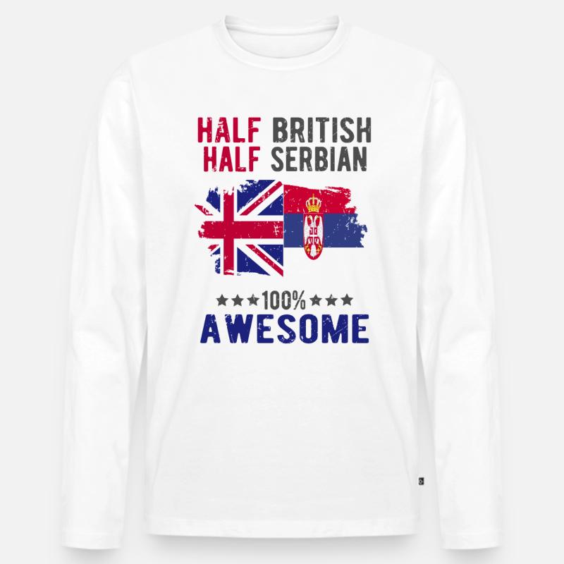 Halb Brite Halb Serbier - Männer Premium Bio Langarmshirt - Weiß