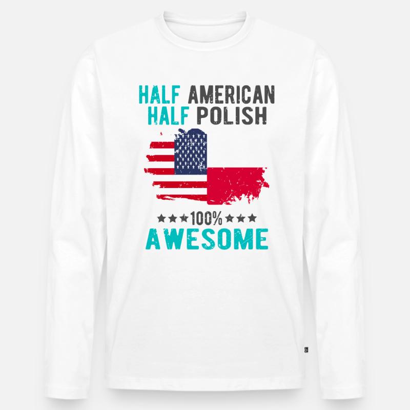 Halb Amerikaner Halb Singapurer - Männer Premium Bio Langarmshirt - Weiß