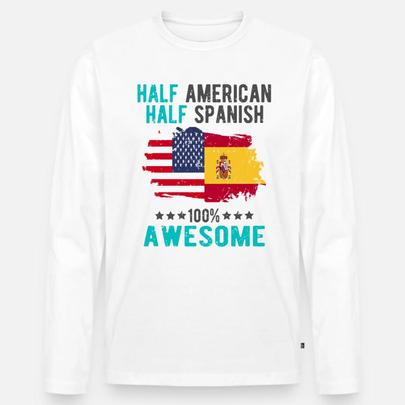 Halb Amerikaner Halb Spanier - Männer Premium Bio Langarmshirt - Weiß