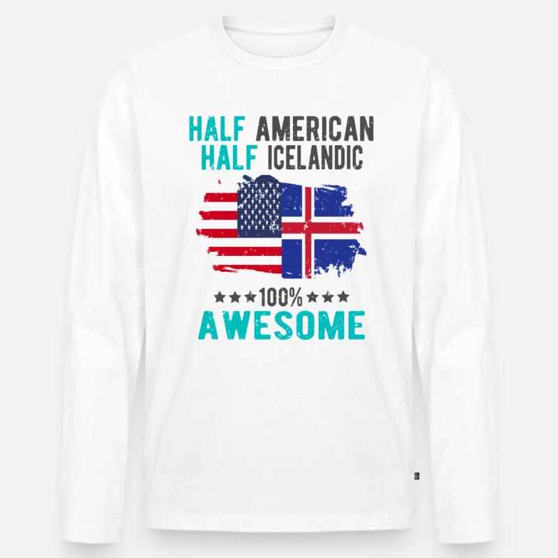 Halb Amerikaner Halb Isländer - Männer Premium Bio Langarmshirt - Weiß