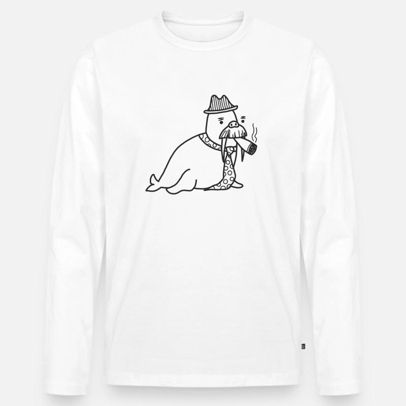 Walrus mit Schnurrbart - Männer Premium Bio Langarmshirt - Weiß