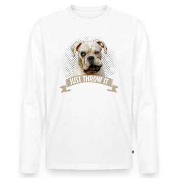 Deutscher Boxer Just Throw It - Männer Premium Bio Langarmshirt - Weiß - Vorne - Nico (187cm)
