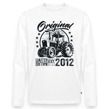 Original 2012 Anniversaire 2012 Fermier Tracteur - T-shirt manches longues Premium bio Homme - blanc - Devant - Nico (187cm)