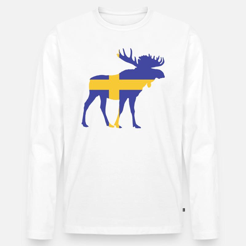 Schwedischer Elch - Männer Premium Bio Langarmshirt - Weiß