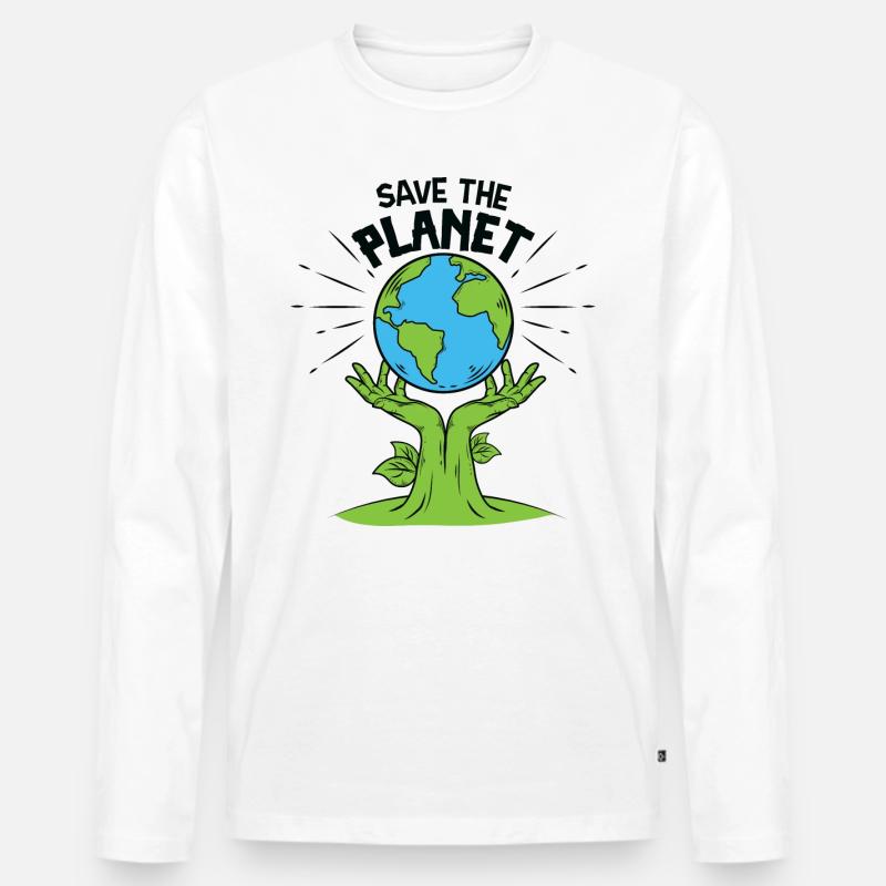 Rette den Planeten - Männer Premium Bio Langarmshirt - Weiß