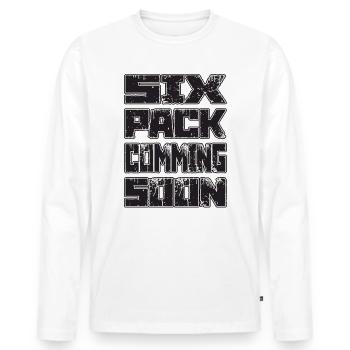 SIX PACK COMMIMG SOON Training GYM Gift - Men's Premium Organic Long Sleeve Shirt - white - Front - Nico (187cm)
