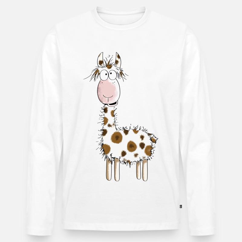 Crazy Lama - Lamas - Alpaka - Comic - Geschenk - Männer Premium Bio Langarmshirt - Weiß