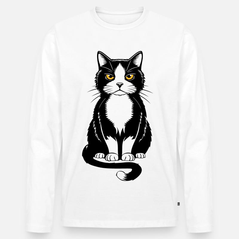 Bild einer sitzenden schwarzen Katze - Männer Premium Bio Langarmshirt - Weiß
