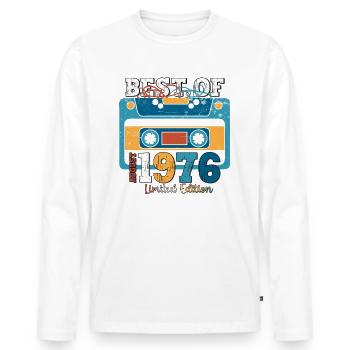47. Geburtstag Mann August Jahrgang 1976 Kassette - Männer Premium Bio Langarmshirt - Weiß - Vorne - Nico (187cm)