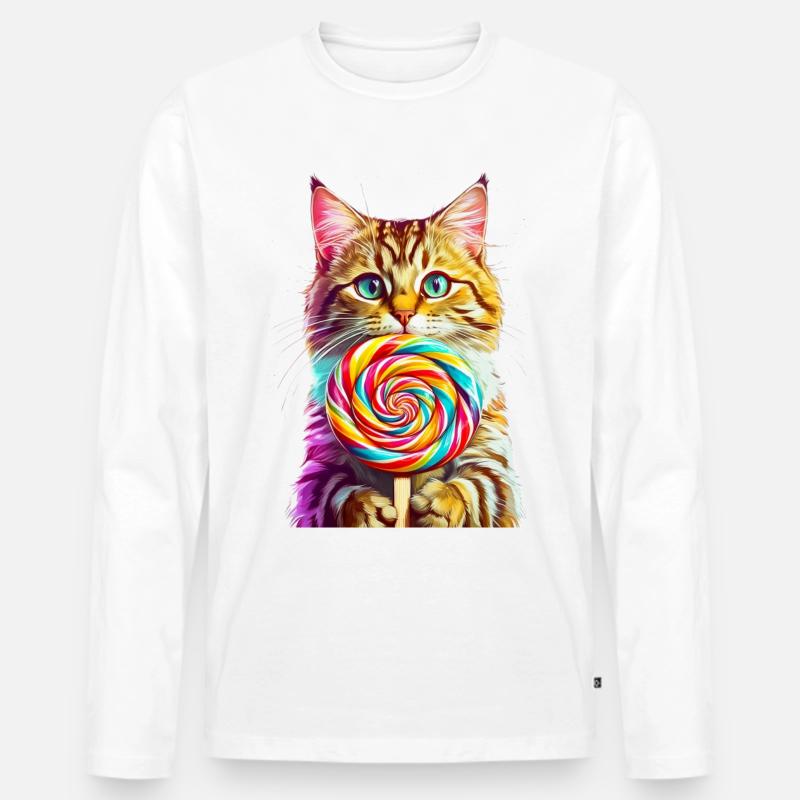 Naschkatze - Männer Premium Bio Langarmshirt - Weiß