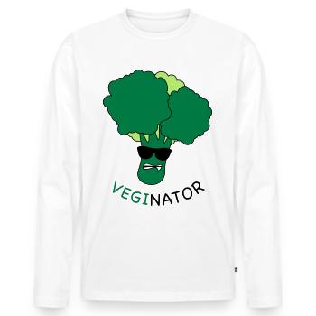 VEGAN - VEGINATOR - Männer Premium Bio Langarmshirt - Weiß - Vorne - Nico (187cm)
