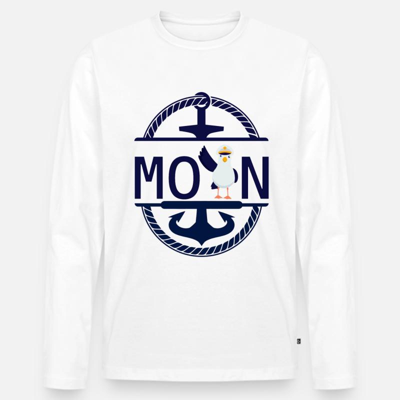 Moin Möwe und Schiff Anker - Männer Premium Bio Langarmshirt - Weiß
