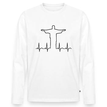 Jesus Christus Herzschlag (schwarz) - Männer Premium Bio Langarmshirt - Weiß - Vorne - Nico (187cm)