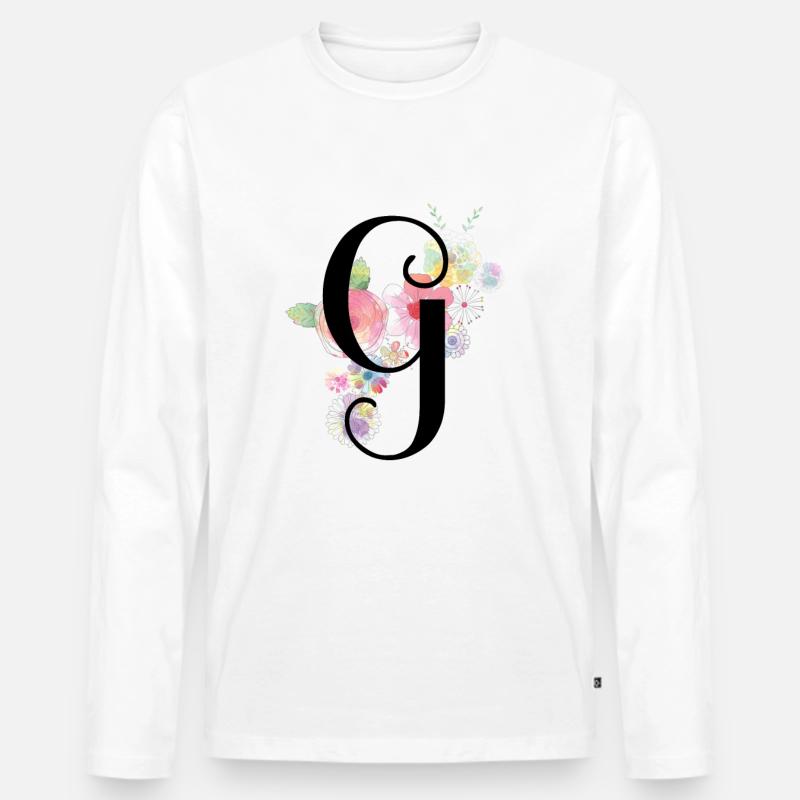 Monogramm Buchstabe G mit Pastellblüten - Männer Premium Bio Langarmshirt - Weiß