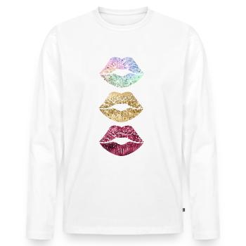Lippen Lippenstift Kussmund Kuss rote Lippen - Männer Premium Bio Langarmshirt - Weiß - Vorne - Nico (187cm)