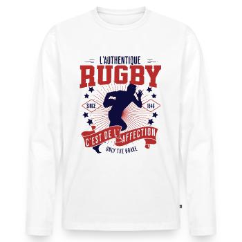 L'AUTHENTIQUE RUGBY C'EST DE L'AFFECTION - T-shirt manches longues Premium bio Homme - blanc - Devant - Nico (187cm)