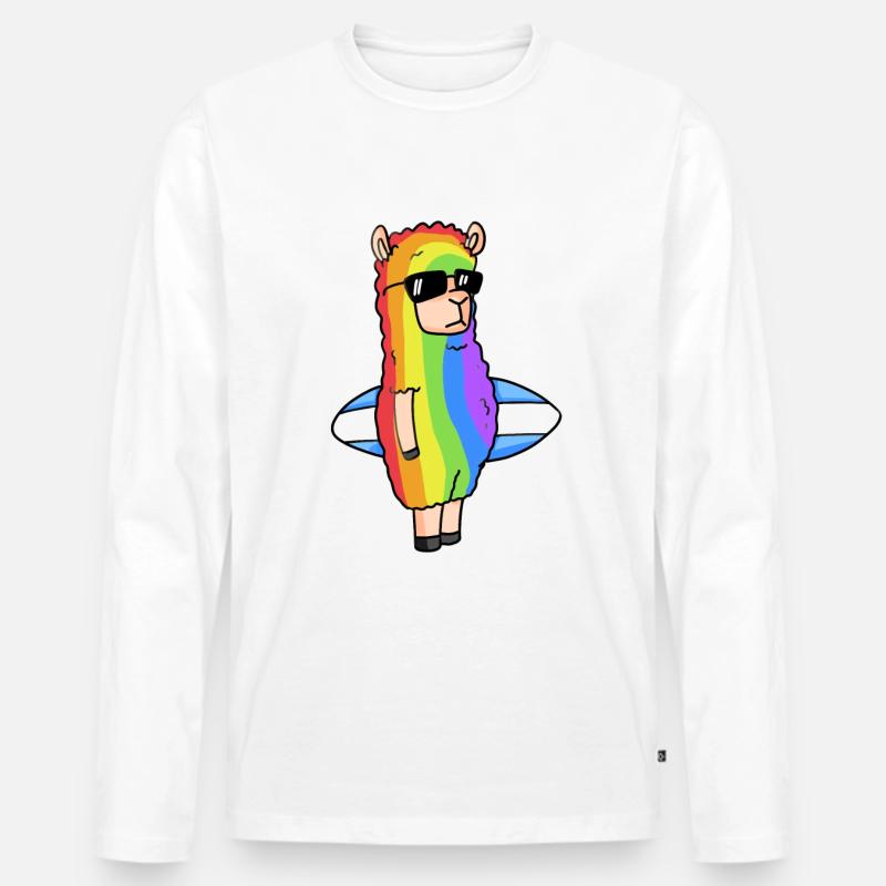 Alpaka Regenbogen Weihnachten - Männer Premium Bio Langarmshirt - Weiß