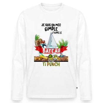 Bateau Apéro Rhum Ti Punch Antilles Homme - T-shirt manches longues Premium bio Homme - blanc - Devant - Nico (187cm)
