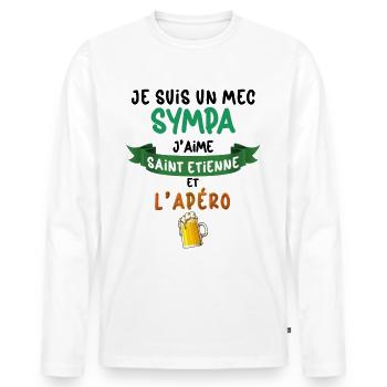 Saint Etienne Mec Sympa Bière Foot Homme Supporter - T-shirt manches longues Premium bio Homme - blanc - Devant - Nico (187cm)