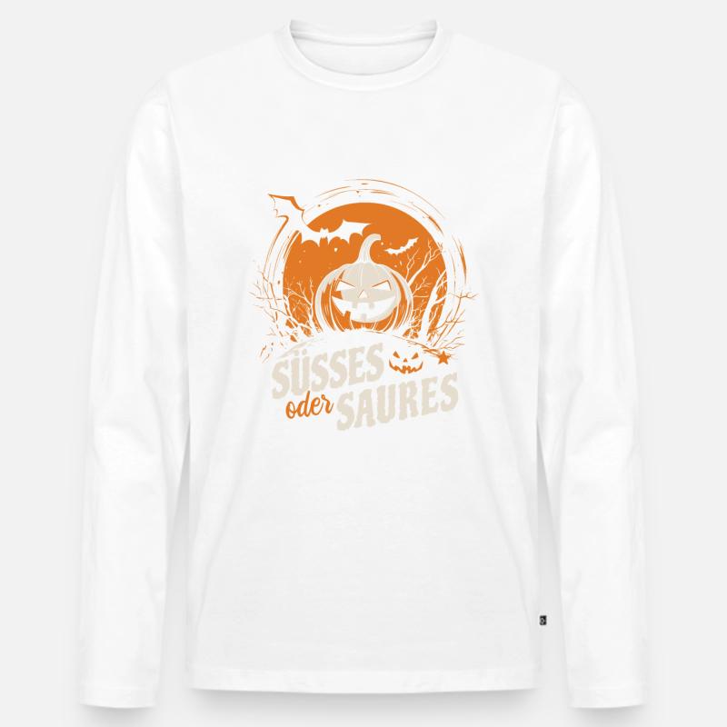 Halloween Kürbis - Süßes oder Saures - Männer Premium Bio Langarmshirt - Weiß