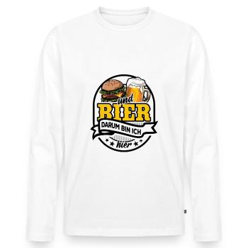 Burger & Bier - darum bin ich hier - Männer Premium Bio Langarmshirt - Weiß - Vorne - Nico (187cm)
