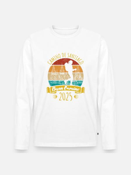 Buen Camino de Santiago 2025 - Ladies - Männer Premium Bio Langarmshirt - Weiß