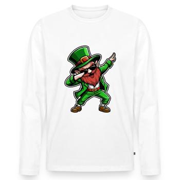 Dabbing Leprechaun - Saint-Patrick - Irlande - T-shirt manches longues Premium bio Homme - blanc - Devant - Nico (187cm)