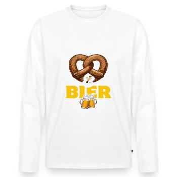 Brezn & Bier - darum bin ich hier - Männer Premium Bio Langarmshirt - Weiß - Vorne - Nico (187cm)