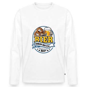 Brezn & Bier - darum bin ich hier - Männer Premium Bio Langarmshirt - Weiß - Vorne - Nico (187cm)