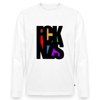 FCK NZS - Gegen Rechts - Nie wieder ist jetzt - Männer Premium Bio Langarmshirt - Weiß - Vorne - Nico (187cm)