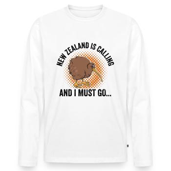 Funny New Zealand New Zealand Kiwi Gift - Men's Premium Organic Long Sleeve Shirt - white - Front - Nico (187cm)