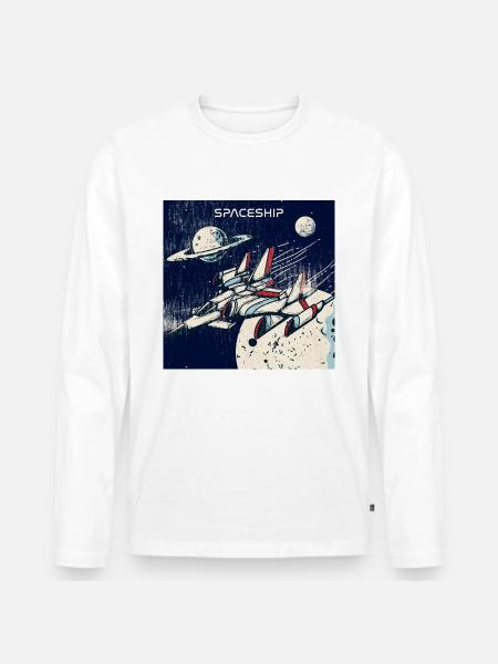 Spaceship distressed - Men's Premium Organic Long Sleeve Shirt - white