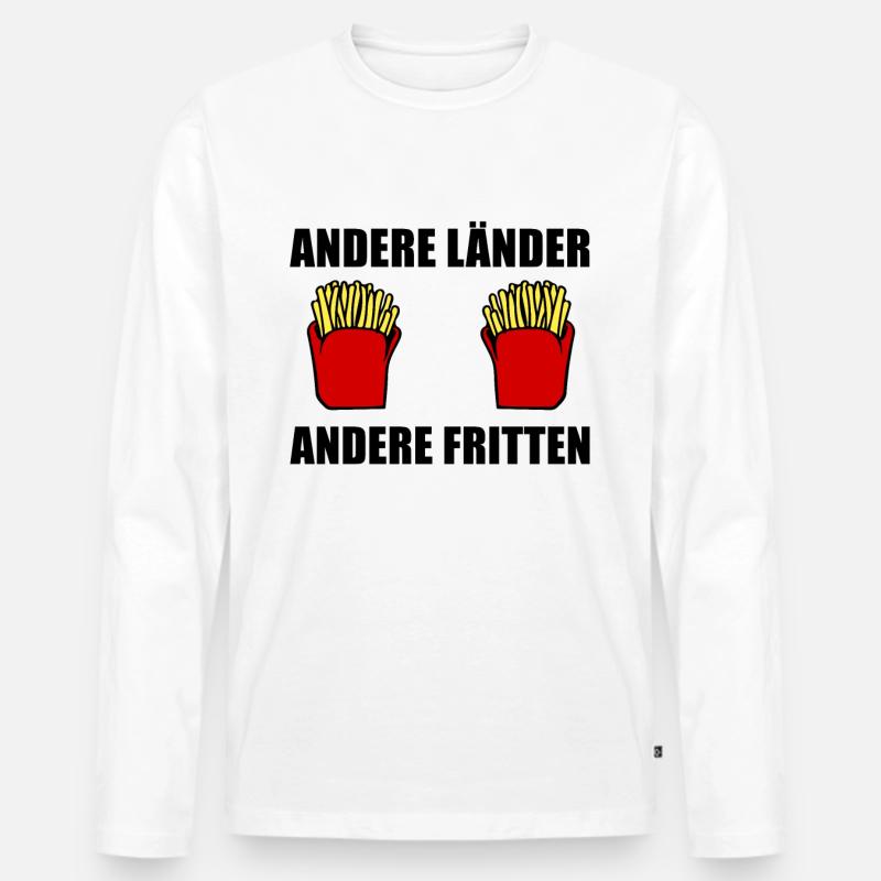 Pommes Fritten Spruch Geschenk - Männer Premium Bio Langarmshirt - Weiß