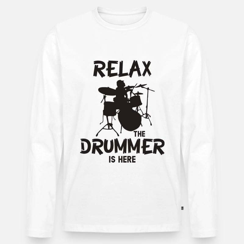 Relax The Drummer Is Here - Männer Premium Bio Langarmshirt - Weiß