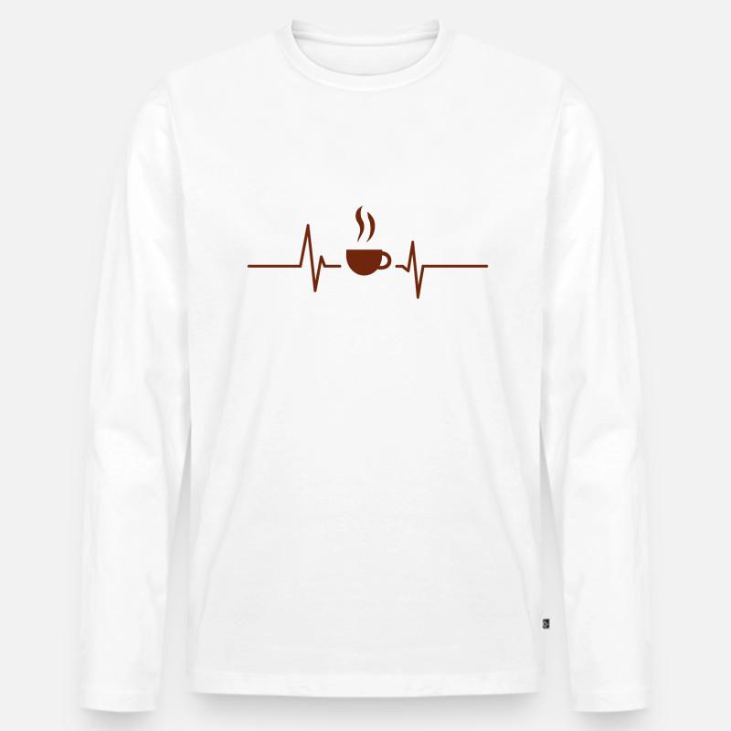 Kaffee - Herzschlag Herzfrequenz - Männer Premium Bio Langarmshirt - Weiß