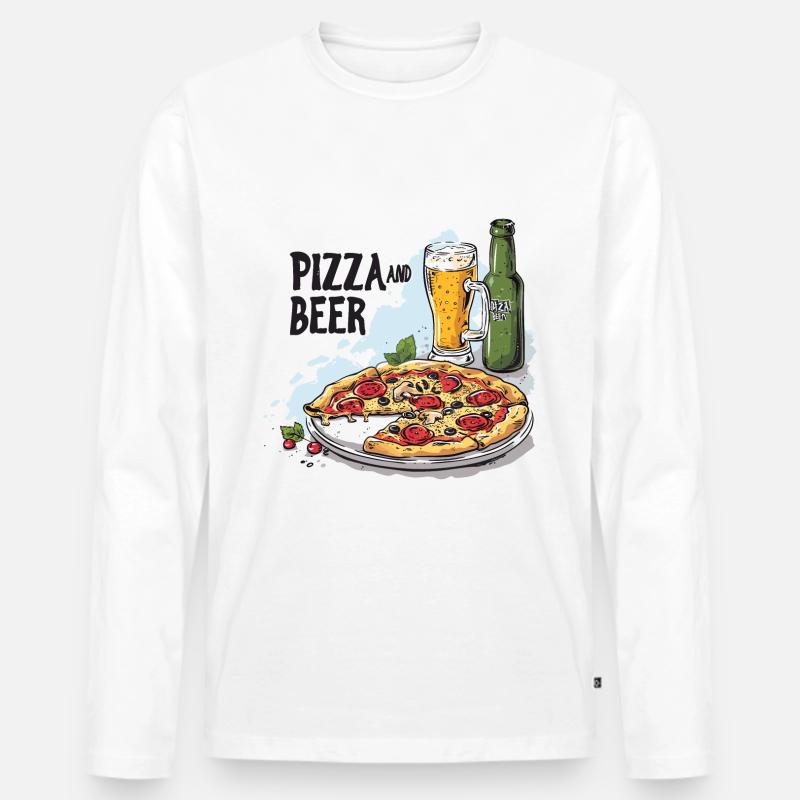 Pizza e Birra Cibo Alcol Detti Divertenti - Maglia a manica lunga ecologica premium da uomo - bianco