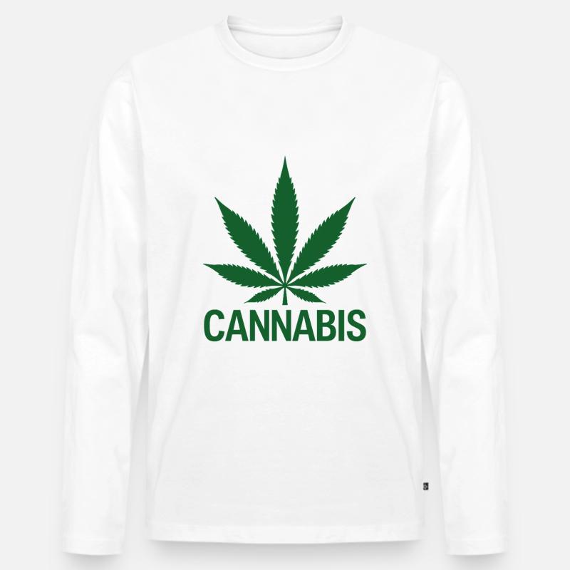 Cannabis Hanfblatt Statement Grüner Look - Männer Premium Bio Langarmshirt - Weiß