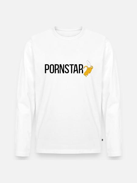 Pornoster Pornoster Banaan - Mannen Premium Bio shirt met lange mouwen - wit