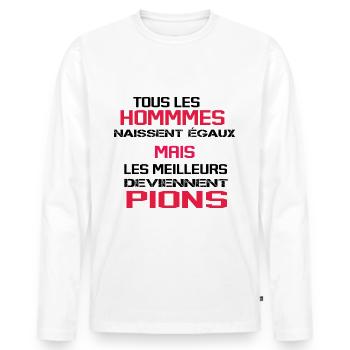 Pion Surveillant Collège Lycée Cadeau Humour - T-shirt manches longues Premium bio Homme - blanc - Devant - Nico (187cm)