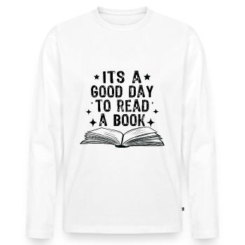 Reading Open Flower Book Design - Men's Premium Organic Long Sleeve Shirt - white - Front - Nico (187cm)