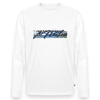 Miata MX 5 | Kult seit 1989 - Männer Premium Bio Langarmshirt - Weiß - Vorne - Nico (187cm)